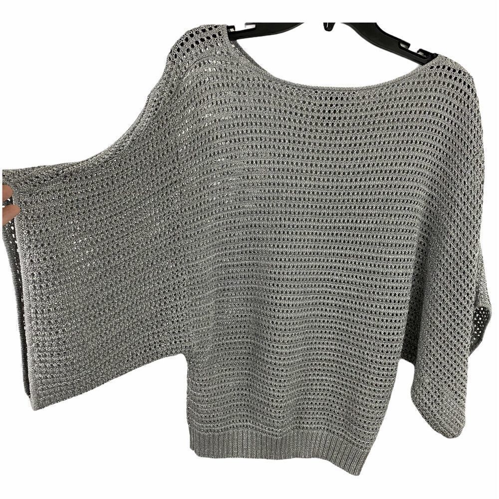 INC International Concepts Gray Crochet Winged Sweater Size Petite Medium